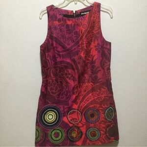 Desigual Sheath Dress 40 M Red Purple Sleeveless Geometric Artsy Art To Wear EUC
